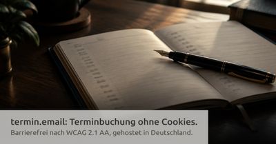 Titelgrafik zum Beitrag: aufgeschlagener Terminkalender mit Füllfederhalter im warmen Morgenlicht